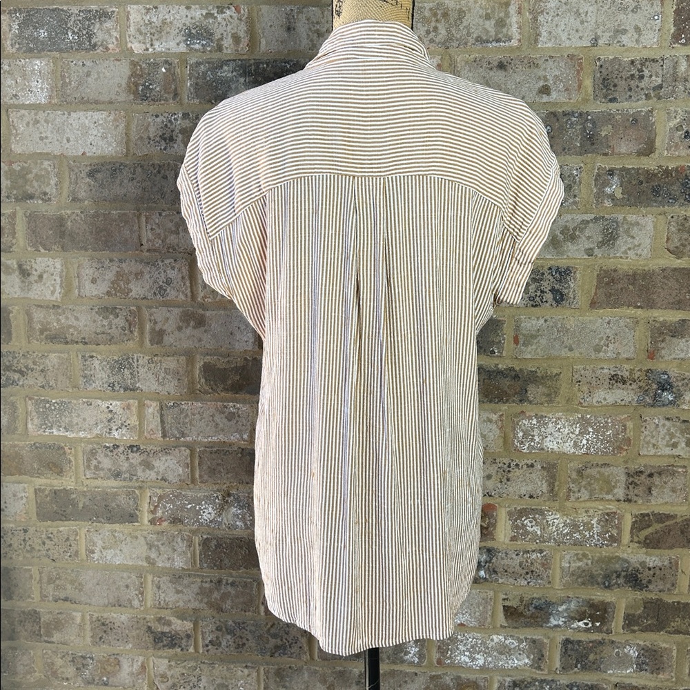 LOFT Tan and White Striped Top small - Picture 4 of 6